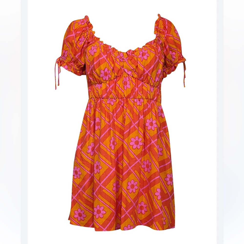 Show Me Your MuMu Orange and Pink Floral Puff Sleeve Mini Dress
